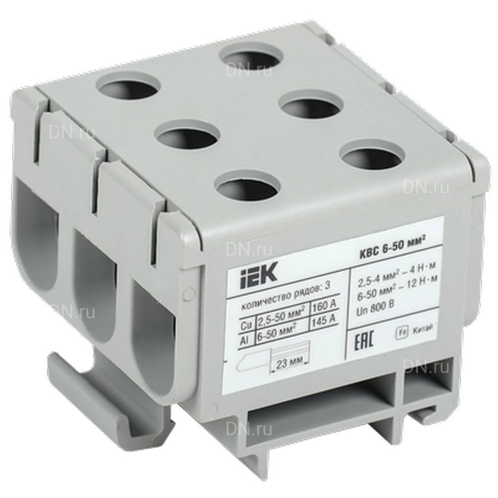 Клемма вводная IEK КВС 6-50мм2 силовая 3-рядная, диапазон сечений - 2.5-50мм2, цвет - серый YZN14-050-K03