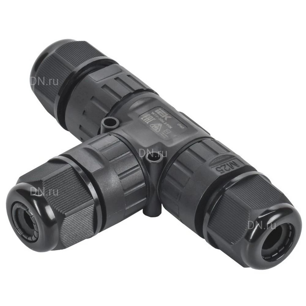 Коннектор кабельный герметичный IEK WTP-306 3 PIN IP68 сечение проводника кабеля ответвления -1.5-6мм2,  сечение проводника основного кабеля  - 1.5-6мм2, цвет - черный UWC20-T-040-3-68