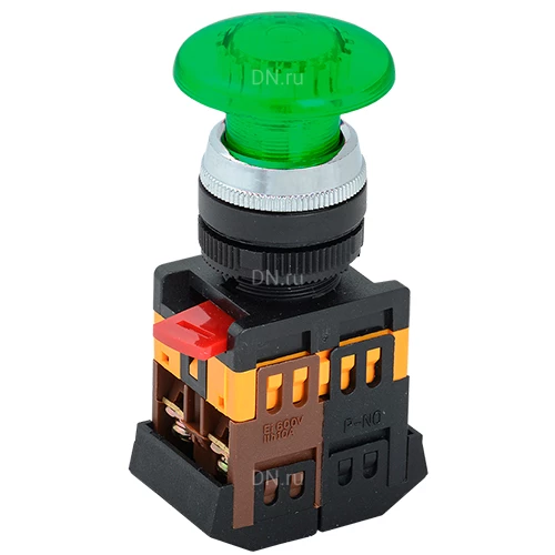 Кнопки GENERICA AELA-22 грибовидные, диаметр отверстия - 22мм, неон 240В, НО+НЗ