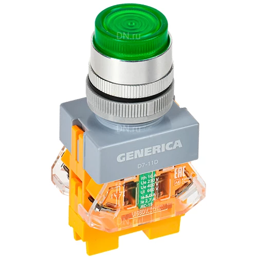 Кнопки управления GENERICA D7-11D высокие, диаметр отверстия - 22мм, 1НЗ+1НО, с подсветкой
