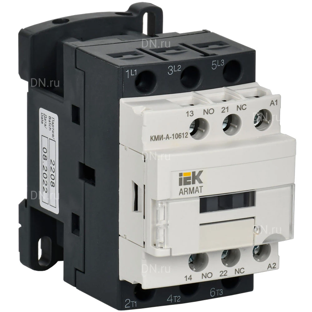 Контактор трехполюсный IEK ARMAT КМИ-А-10612 1NO 1 NC, номинальный ток - 6А, номинальное напряжение - 110В AR-ACC-11-006-110-11