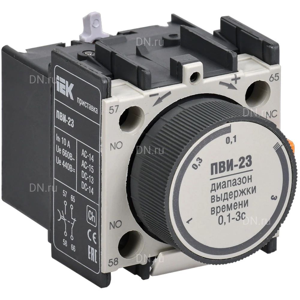 Приставка IEK ПВИ-23 контакты 1NO+1NC, номинальный ток - 1.5-6А, номинальное напряжение - 220/660В, климатическое исполнение - УХЛ4, IP20 KPV20-11-3