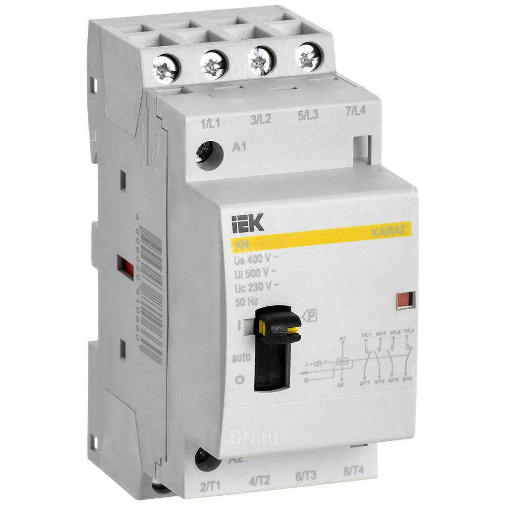 Контактор модульный IEK KARAT КМ25-22МР с ручным управлением, рабочий ток 25А, катушка управления 230В, 2НО+2НЗ MKK12-25-22