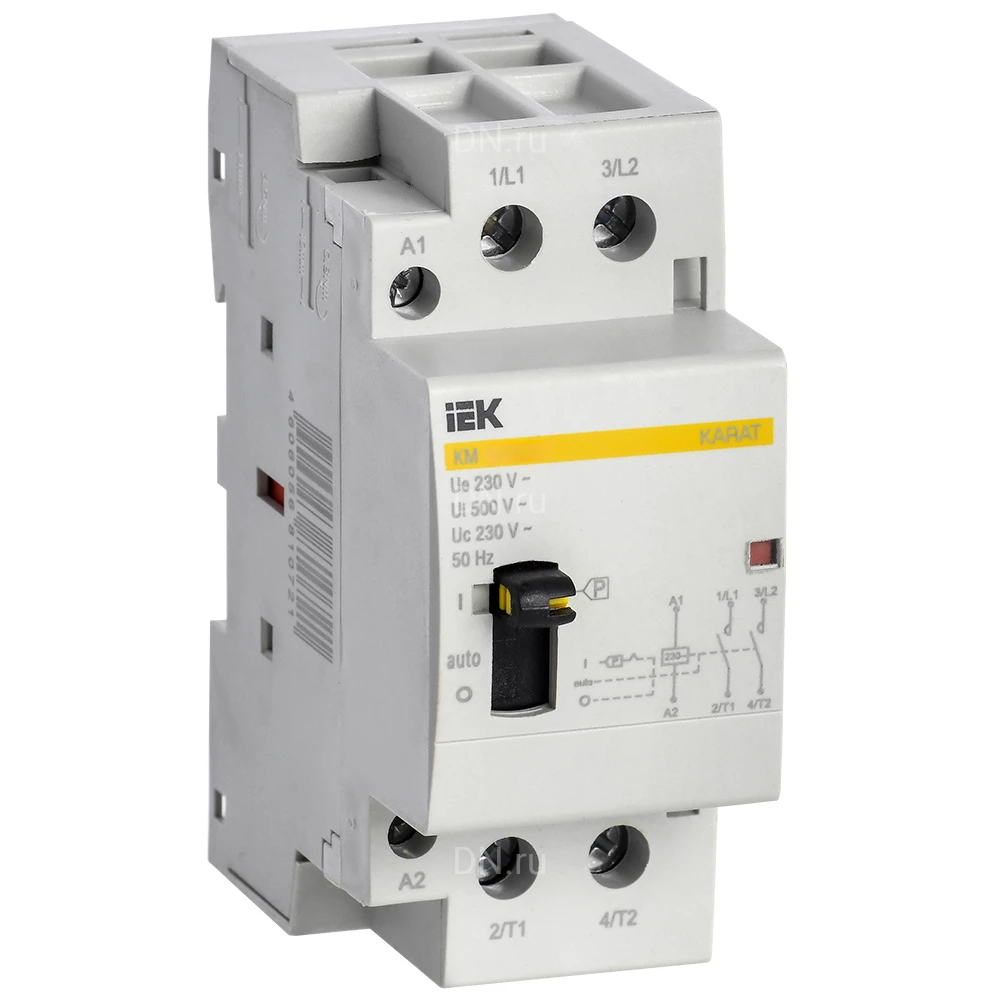 Контактор модульный IEK KARAT КМ63-11МР с ручным управлением, рабочий ток 63А, катушка управления 230В, 1НО+1НЗ MKK12-63-11