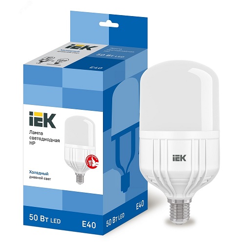 Лампы светодиодные IEK LLE-HP 50 Вт, 230 В, цоколь - E40, световой поток - 4500 Лм, цветовая температура - 6500 К, цвет свечения - холодный, форма - прямосторонняя