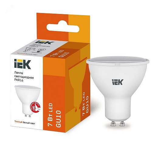 Лампа светодиодная IEK LLE-PAR16 7 Вт, цоколь - GU10, световой поток - 675 Лм,  цветовая температура - 3000-4000 K,  форма - рефлекторная