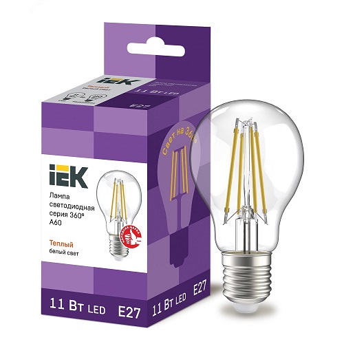 Лампы светодиодные IEK LLF-A60 11 Вт, 230 В, цоколь - E27, световой поток - 1265-1320 Лм, цветовая температура - 2700-4000 К, форма - грушевидная