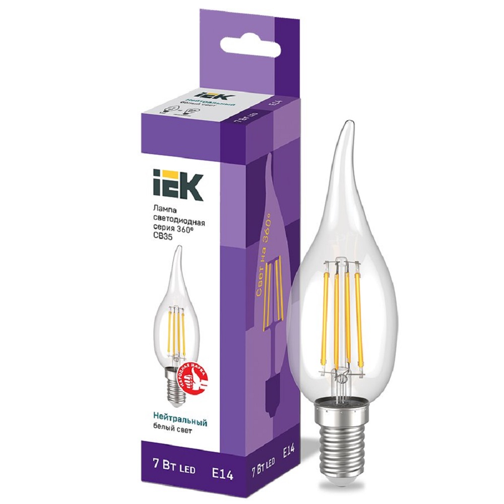 Лампа светодиодная IEK LLF-CВ35 7 Вт, 230 В, цоколь - E14, световой поток - 840 Лм, цветовая температура - 4000 К, цвет свечения - белый, форма - свеча на ветру
