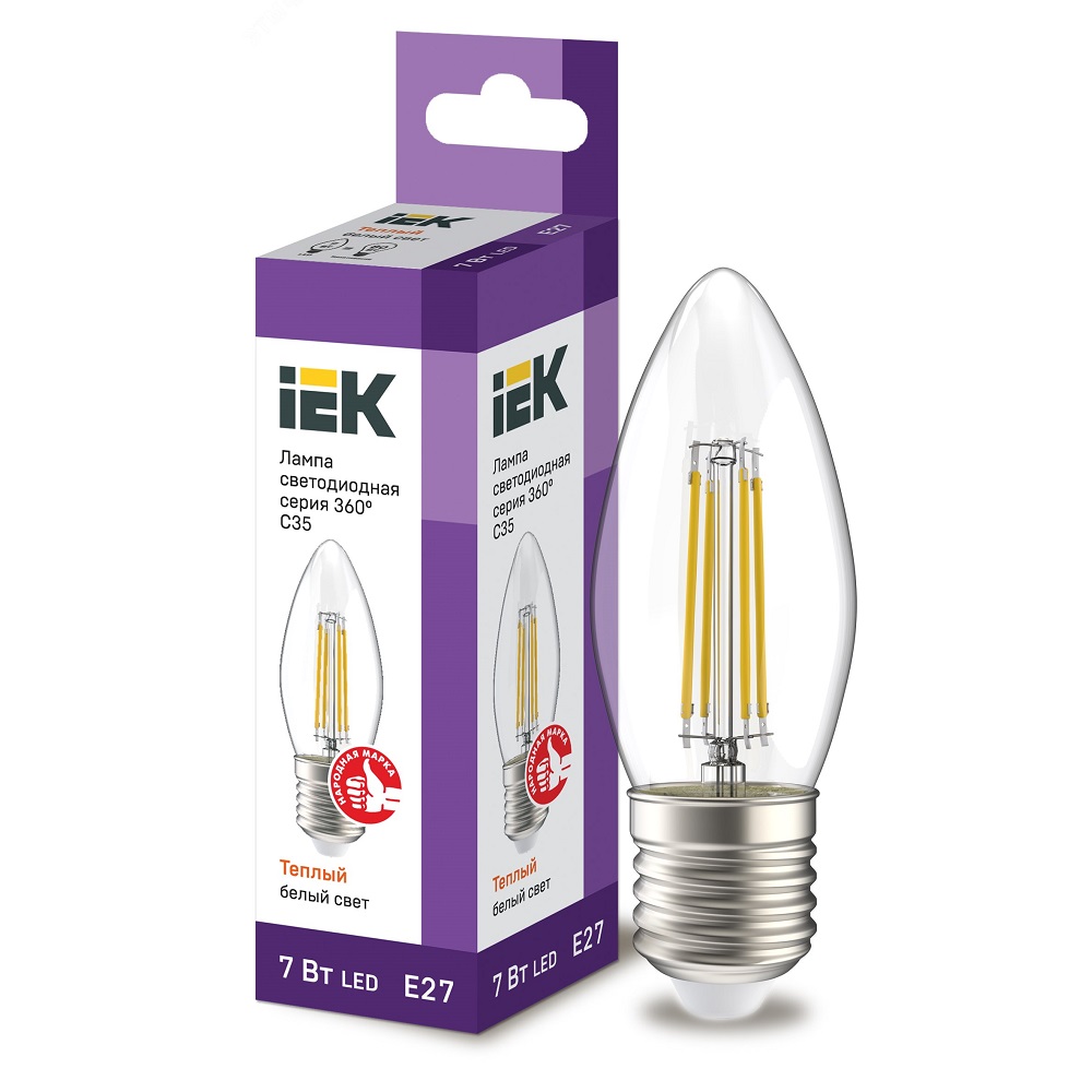 Лампа светодиодная IEK LLF-C35 7 Вт, 230 В, цоколь - E27, световой поток - 840 Лм, цветовая температура - 3000 К, цвет свечения - теплый, форма - свеча