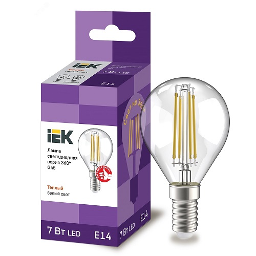 Лампы светодиодные IEK LLF-G45 7 Вт, 230 В, цоколь - E14-E27, световой поток - 840 Лм, цветовая температура - 2700-4000 К, форма - шарообразная