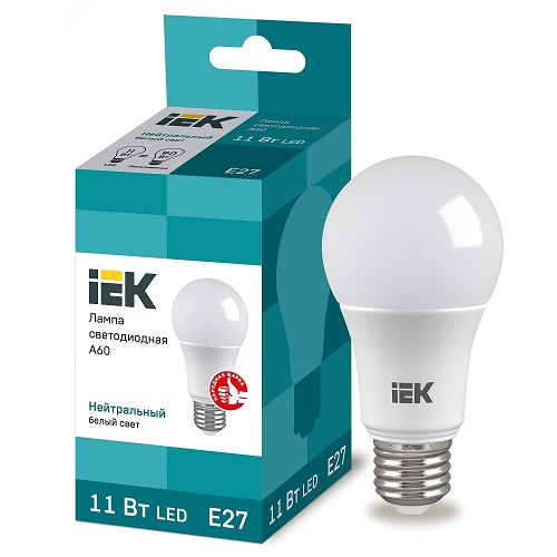 Лампы светодиодные IEK LLE-A60 11-20 Вт, цоколь - E27 , световой поток - 630-1800 Лм,  цветовая температура - 4000-6500 К,  форма - грушевидная