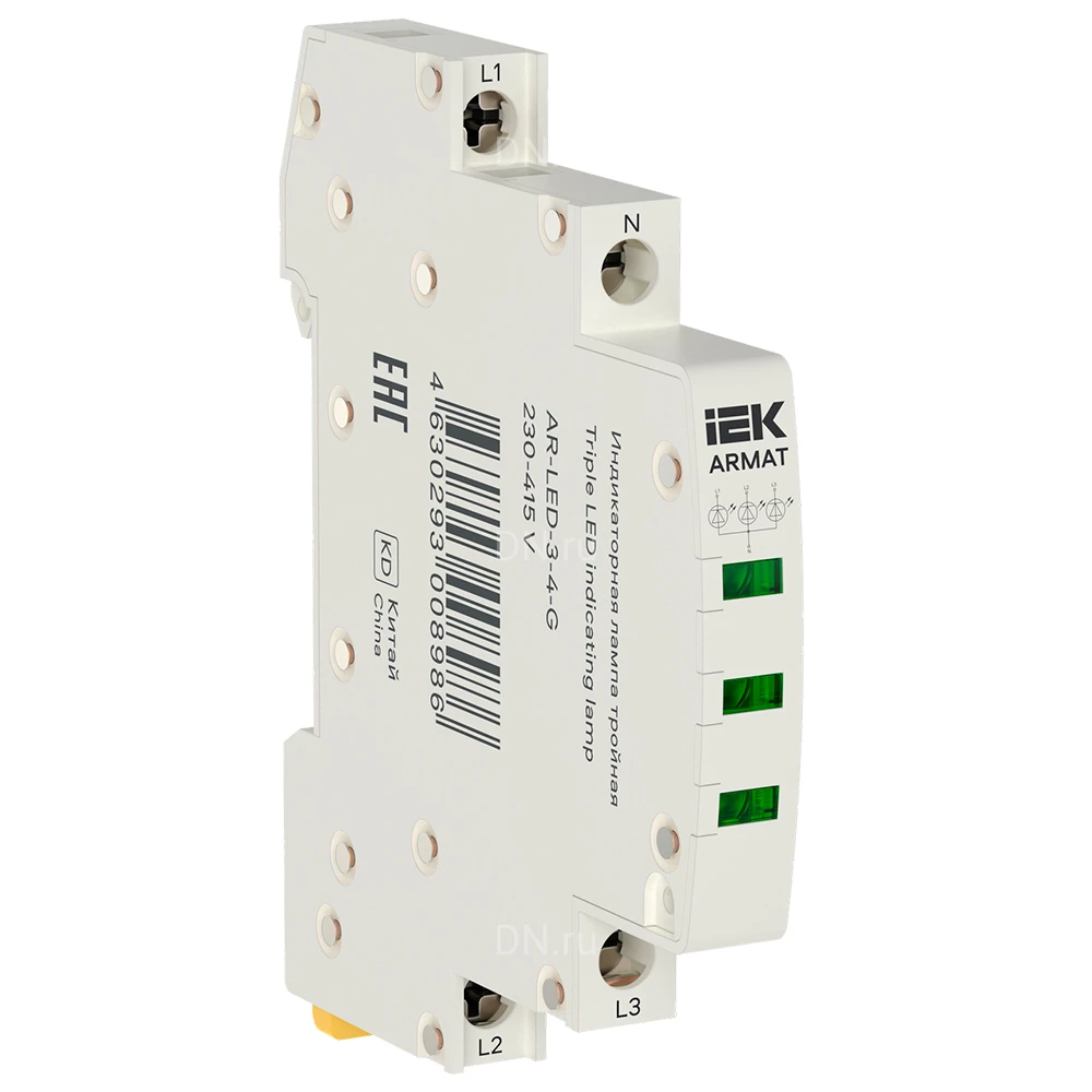 Лампа индикаторная IEK ARMAT тройная, LED 230-415В AC, IP20, цвет - зеленый AR-LED-3-4-G