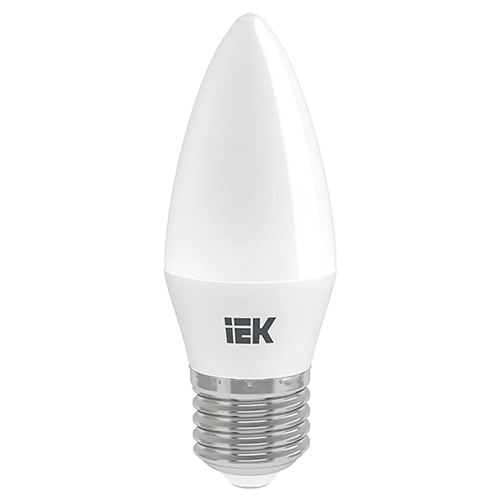 Лампы светодиодные IEK LLE-C35-27-230V 37 мм мощность - 5-7 Вт, цоколь - E27, световой поток - 450-630 лм, цветовая температура - 3000-4000 K, форма - свеча