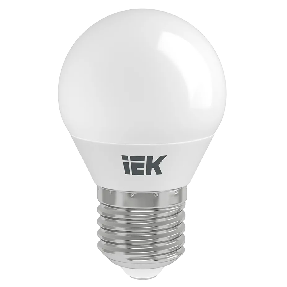 Лампа светодиодная IEK LLE-G45-27-230V 45 мм мощность - 7 Вт, цоколь - E27, световой поток - 630 лм, цветовая температура - 4000 K, нейтральный белый свет, форма - шар