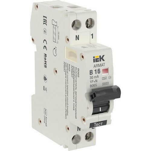 Автоматические выключатели дифференциального тока двухполюсные IEK ARMAT B06S 2P (1P+N) (B), ток утечки 30 мА, сила тока 16 А