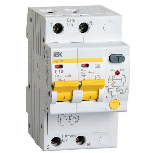 Автоматические выключатели дифференциального тока двухполюсные IEK АД-12M (C), ток утечки 30 мА, сила тока 10-32 А