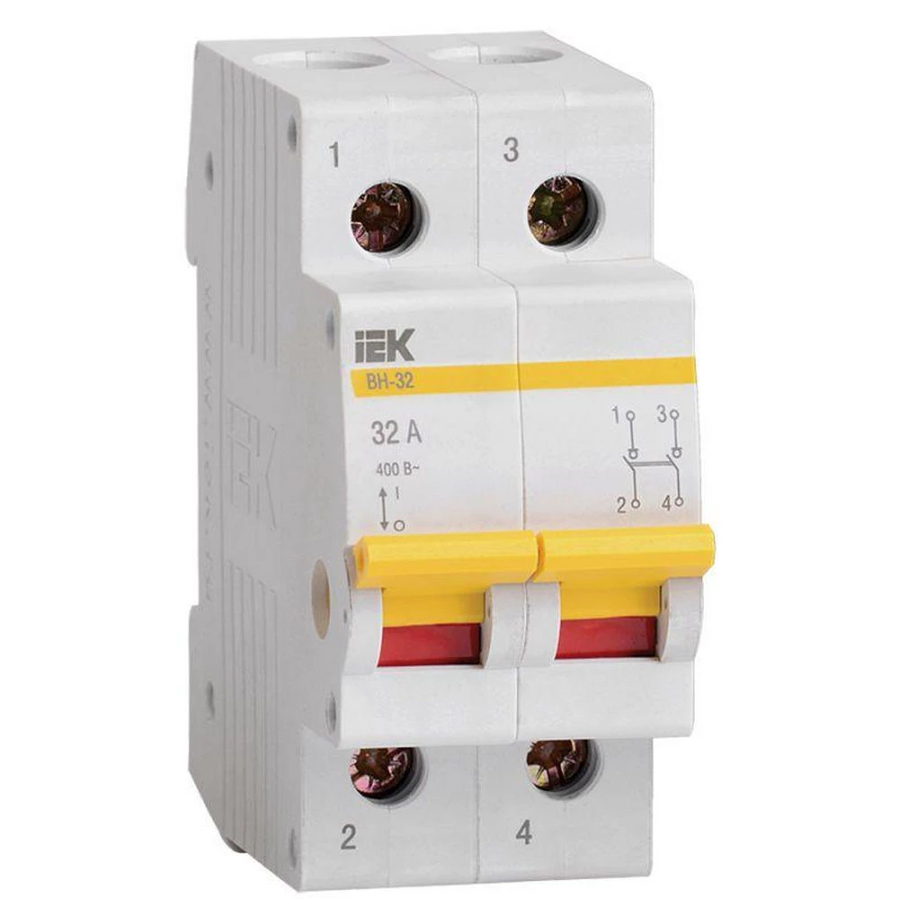 Выключатель нагрузки IEK ВН-32 2P 32 А двухполюсный, номинальный ток 32 А