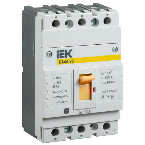 Автоматические выключатели трехполюсные IEK ВА44, сила тока 63-630 A, отключающая способность 15-35 кА