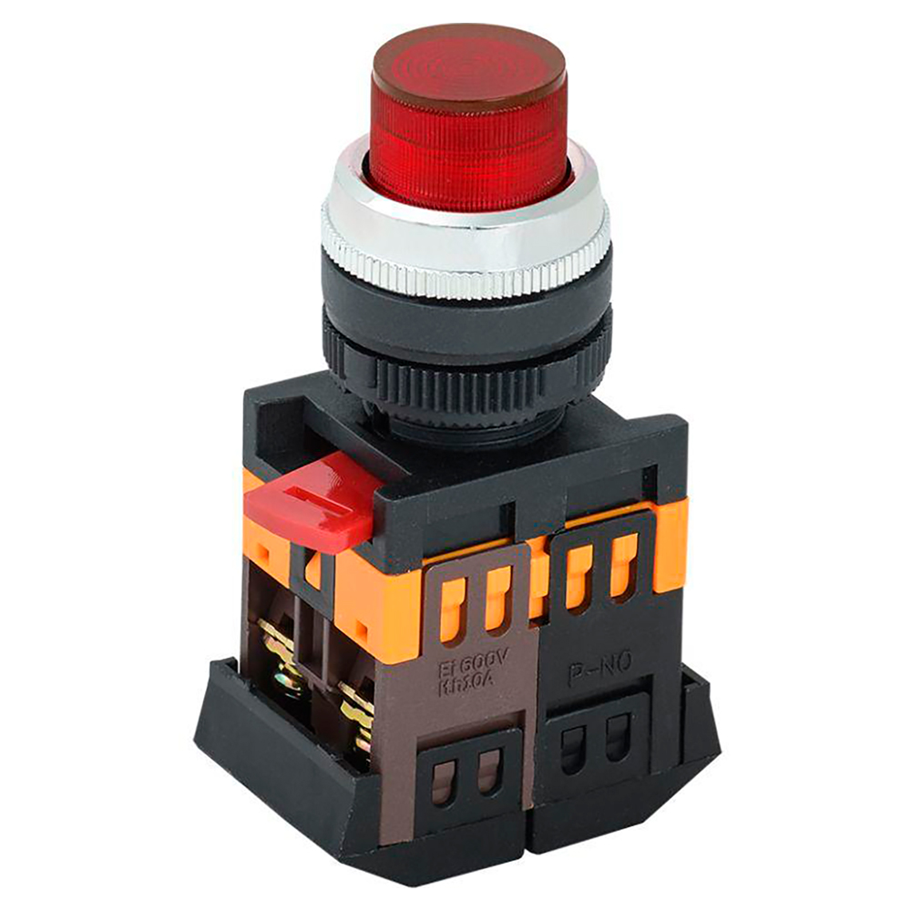 Кнопка IEK ABLFP-22 нажимная высокая, контакты 1НЗ+1НО, неоновая лампа 230В, IP40, цвет – красный