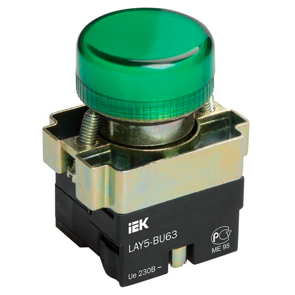 Лампа сигнальная IEK LAY5-BU63 диаметр отверстия – 22 мм, LED 230В, IP40, цвет – зеленый
