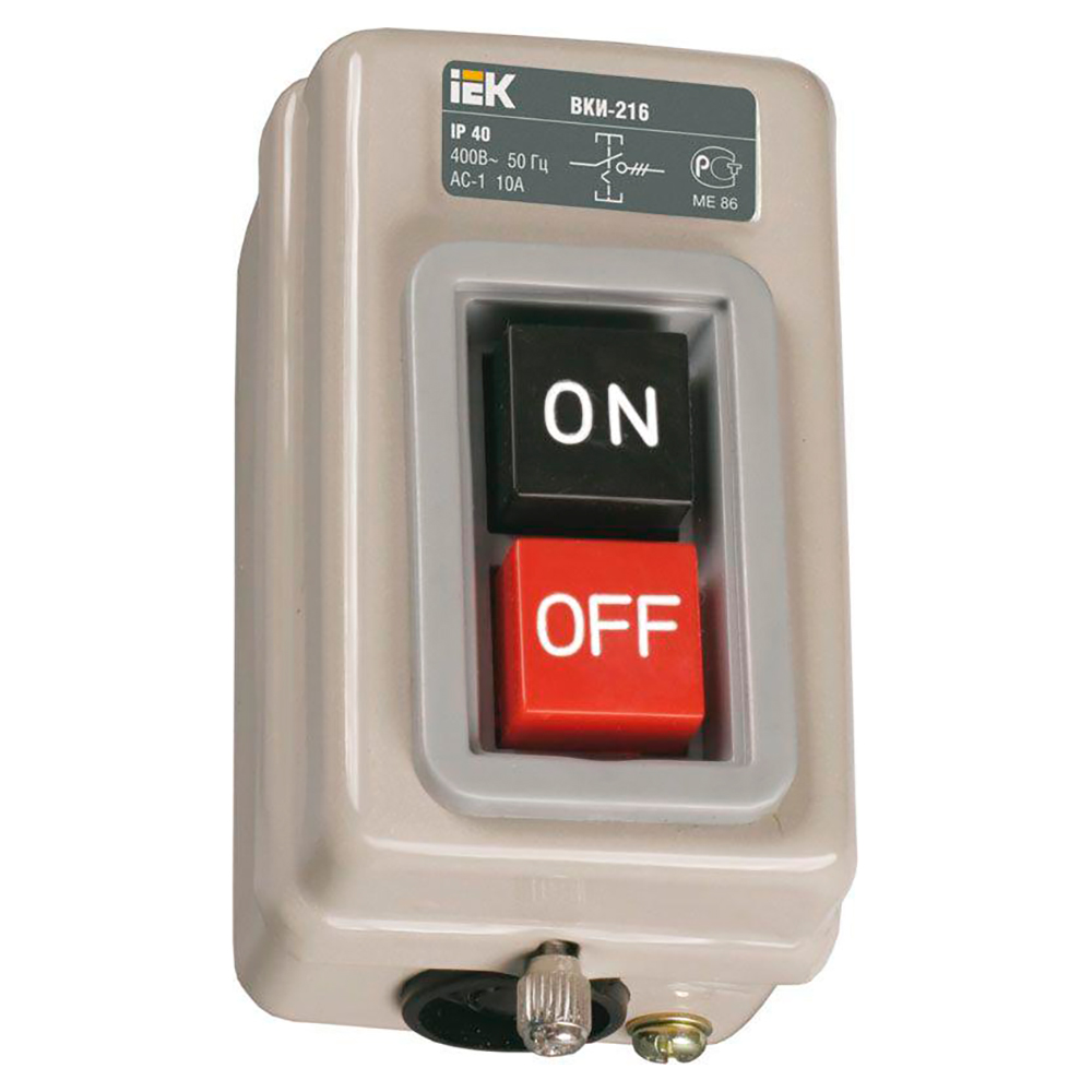 Выключатель кнопочный IEK ВКИ-230 черная и красная кнопки, 16А, 230/400В, IP40