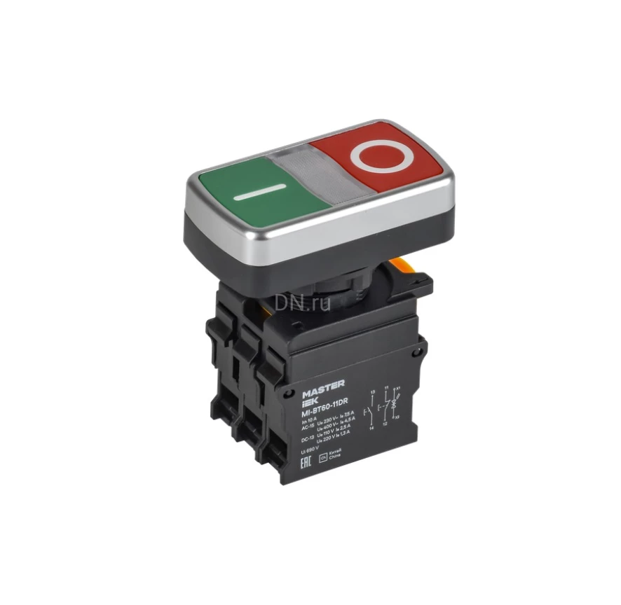 Кнопка IEK MASTER MI-BT60-11R-3-21-K51 Ду22 1NO+1NC ″I-O″ без подсветки, тип кнопки - комбинированный, степень защиты IP54
