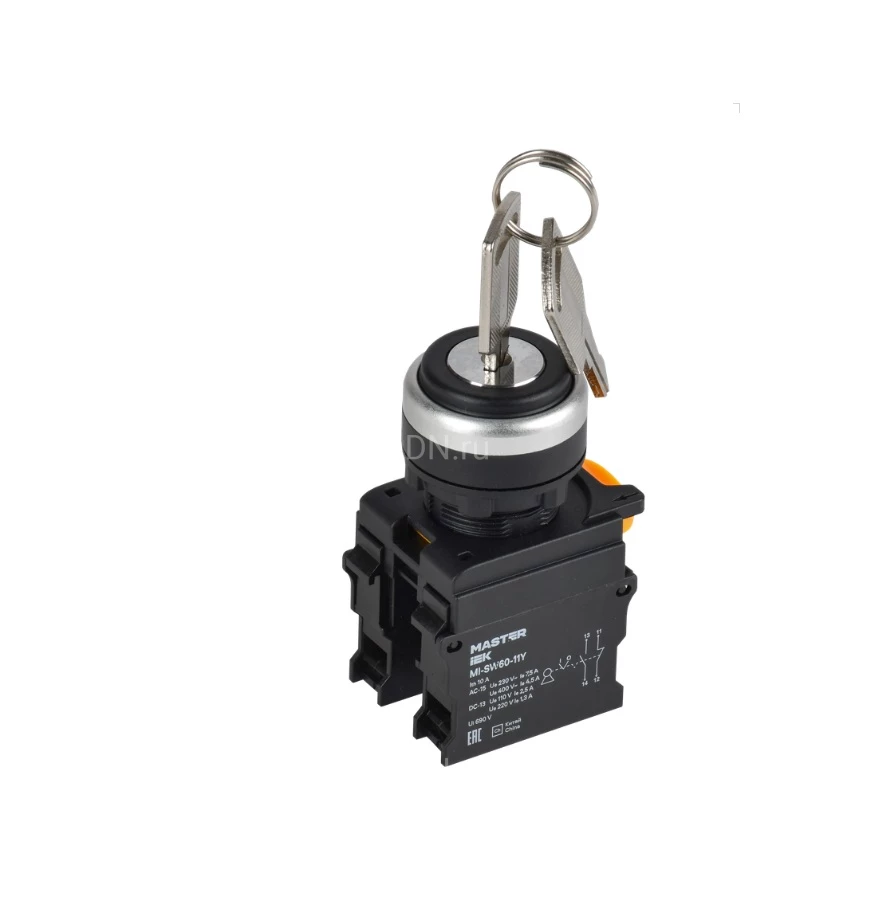 Переключатель IEK MASTER MI-SW60-20Y-3-34-3-K02 10А, с ключом, черный, 3-позиционный, 2 полюса, степень защиты IP65