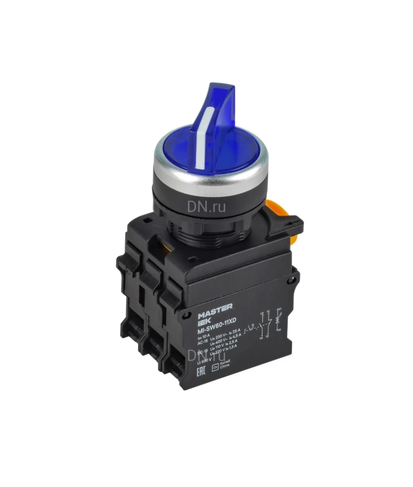 Переключатель IEK MASTER MI-SW60-20XD-4-14-3-K07 10А, с подсветкой, синий, 3-позиционный, 2 полюса, степень защиты IP65