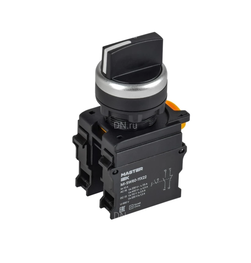 Переключатель возвратный IEK MASTER MI-SW60-20XB33-4-25-3-K02 10А, длинная ручка, 3-позиционный, 2 полюса, степень защиты IP65