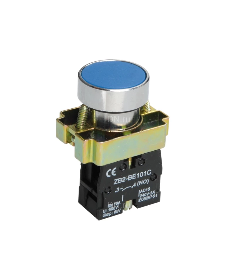 Кнопка управления IEK LAY5-BA61 1NO Ду22 без подсветки, тип кнопки - плоская, синяя, напряжение - 660В, степень защиты IP65