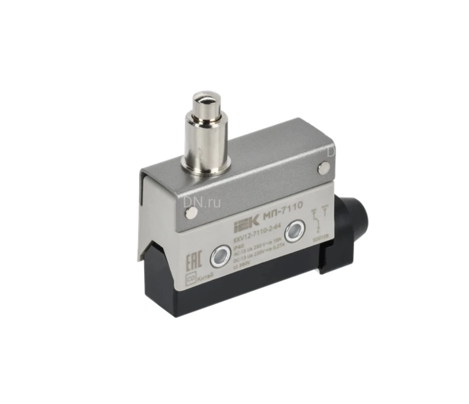Микропереключатель концевой IEK KKV12-7110-2-64 элемент управления — удлиненный поршень, напряжение питания 10А, степень защиты IP40
