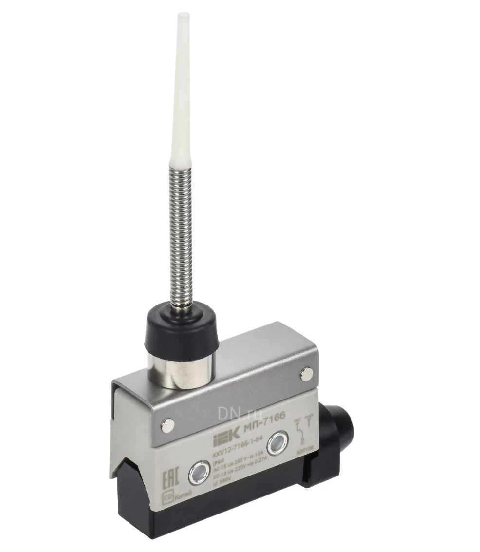Микропереключатель концевой IEK KKV12-7166-1-64 элемент управления — гибкий шток, напряжение питания 10А, степень защиты IP40