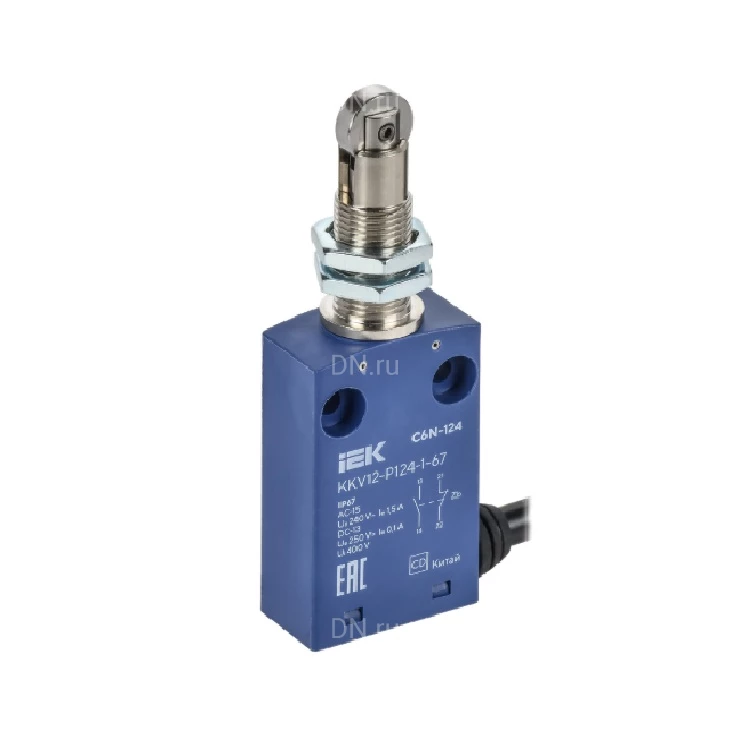 Выключатель концевой IEK KKV12-P125-1-67 элемент управления — роликовый эксцентрик c резьбовым креплением, напряжение питания 1.5А, степень защиты IP67