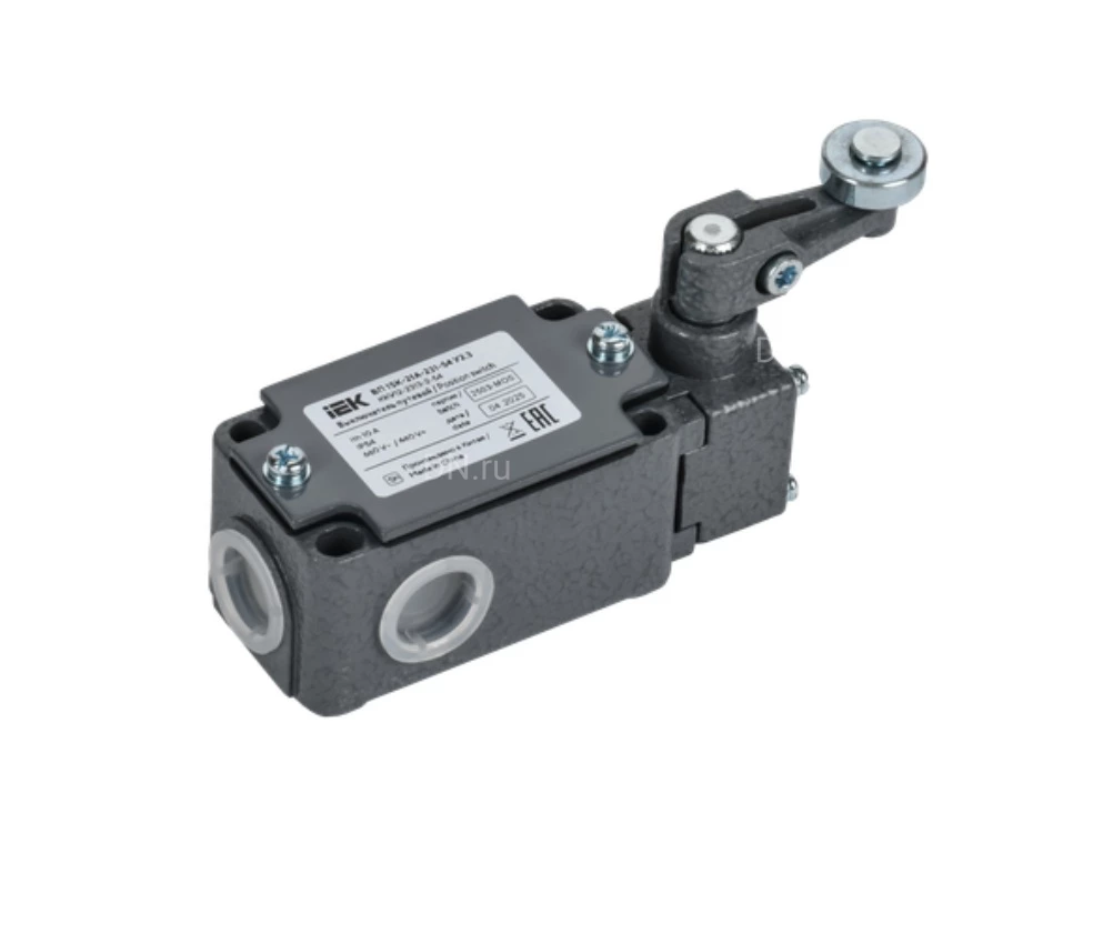 Выключатель путевой IEK ВП 15К-21А-221-54 У2.8 элемент управления — рычаг с роликом полумгновенного действия, напряжение питания 0.8А, степень защиты IP54