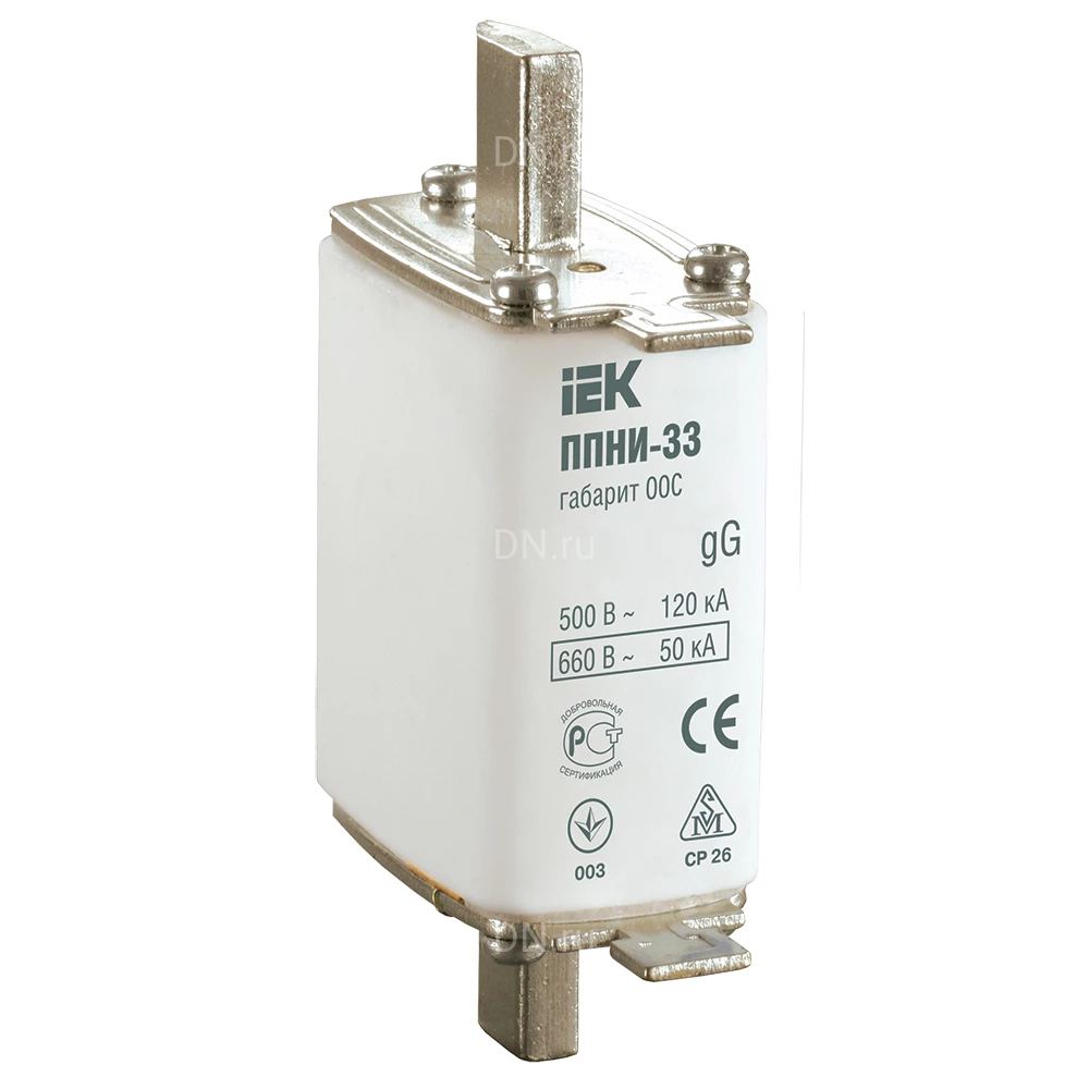 Предохранитель IEK ППНИ-33, вставка плавкая, габарит 00С, номинальный ток - 160А, напряжение - 690В, частота - 50Гц, климатическое исполнение - УХЛ3 DPP11-160