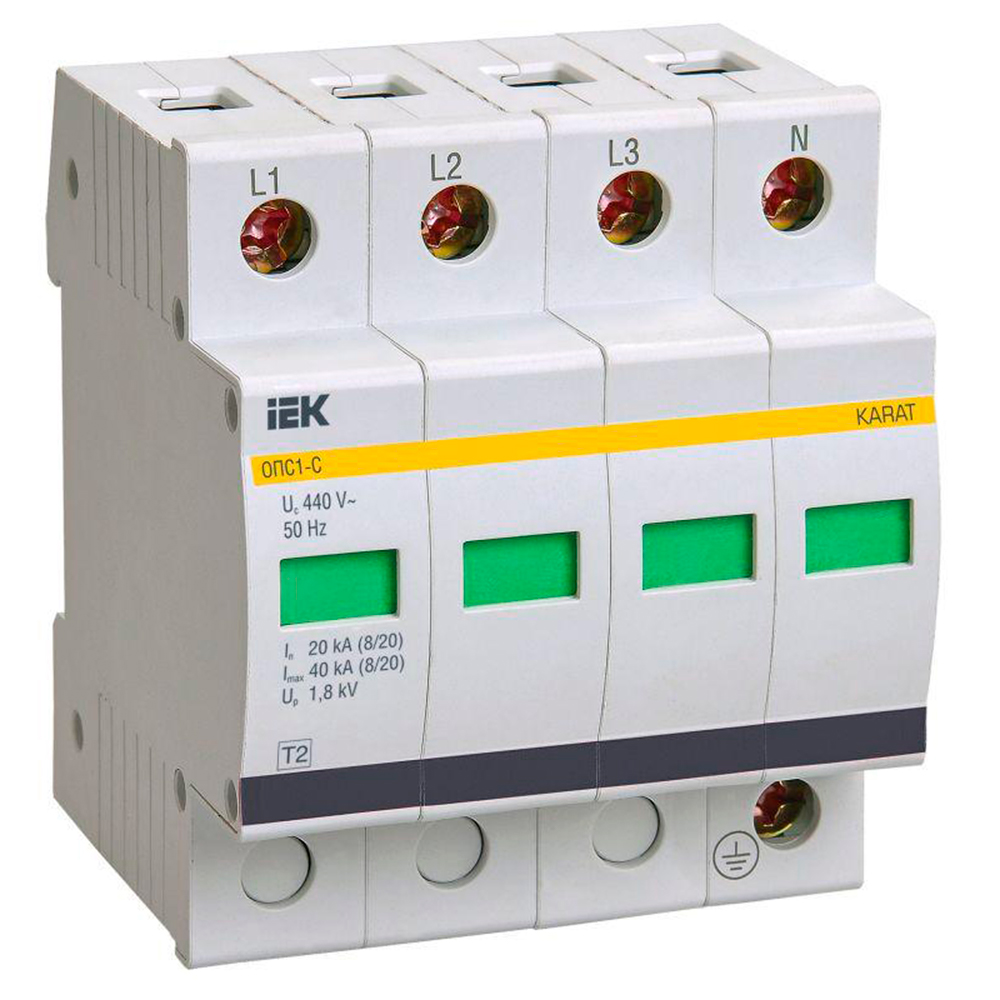 Ограничитель импульсных перенапряжений IEK ОПС1-C 4P 4 полюса, разрядный ток 40 кА, напряжение 400/440В