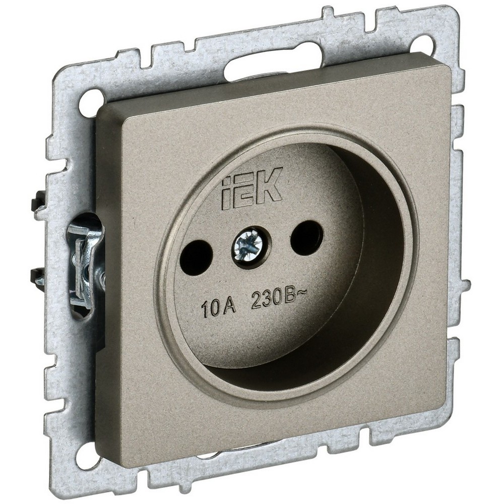 Розетка IEK Brite РС10-1-0-БрШ 1-местная скрытой установки без заземления, номинальный ток - 10 А, степень защиты IP20, цвет - шампань