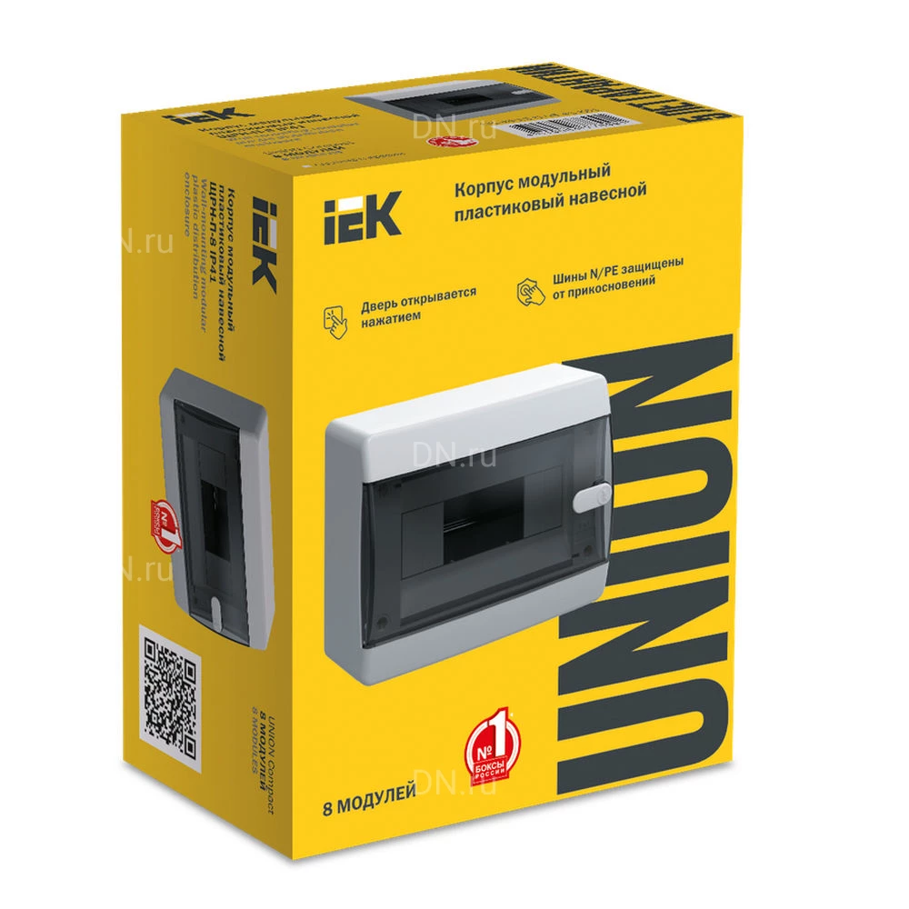 Корпус навесной IEK UNION Compact ЩРН-П-8 103х218х170мм черная пр. дверь пластиковый, модулей - 8, рядов - 1, IP41, цвет - белый UIC-KP12-N-08-41-K01