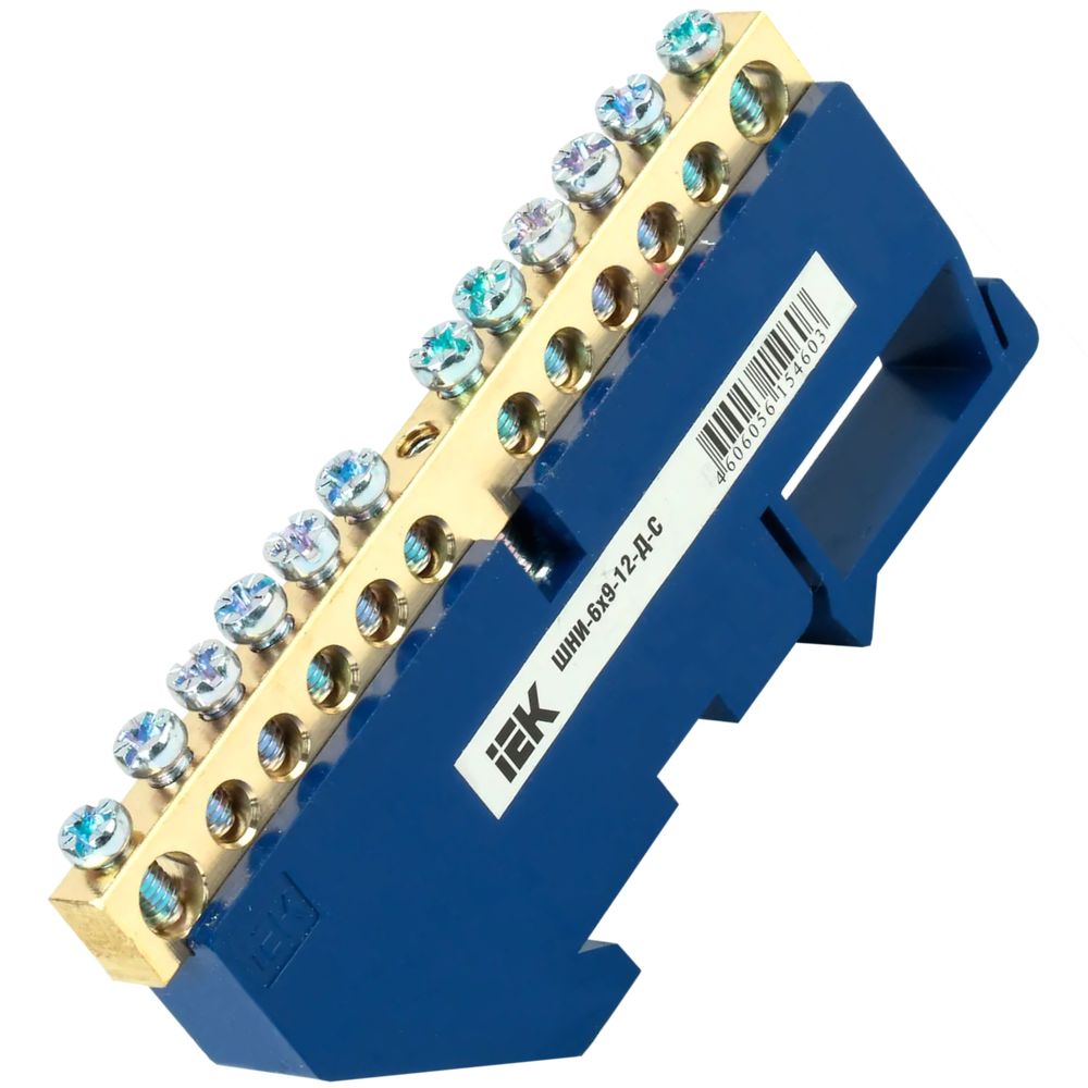 Шина нулевая изолированная IEK с DIN-изолятором 6х9-12, синяя