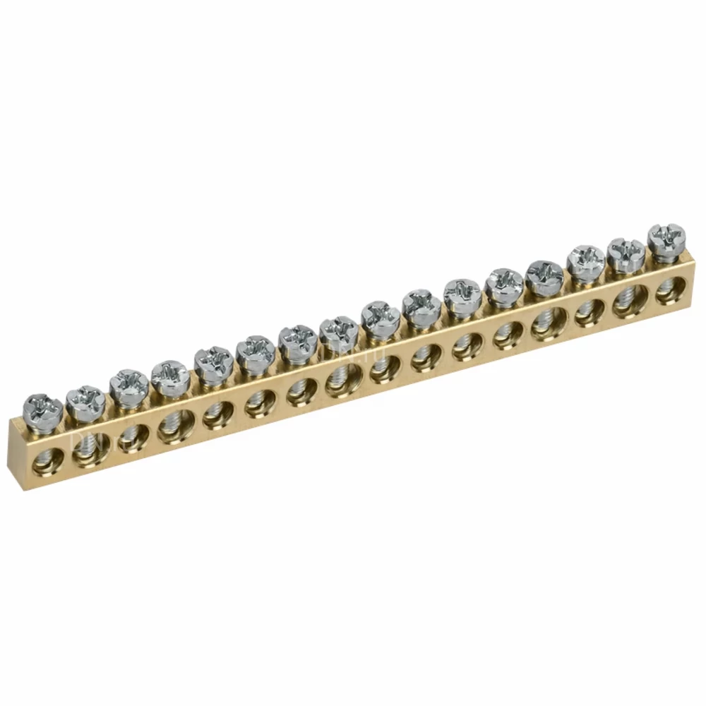 Шина нулевая IEK TEKFOR 6х9мм 16 отверстий, назначение - L-фаза, материал - латунь, TF-KP00D-SN-16