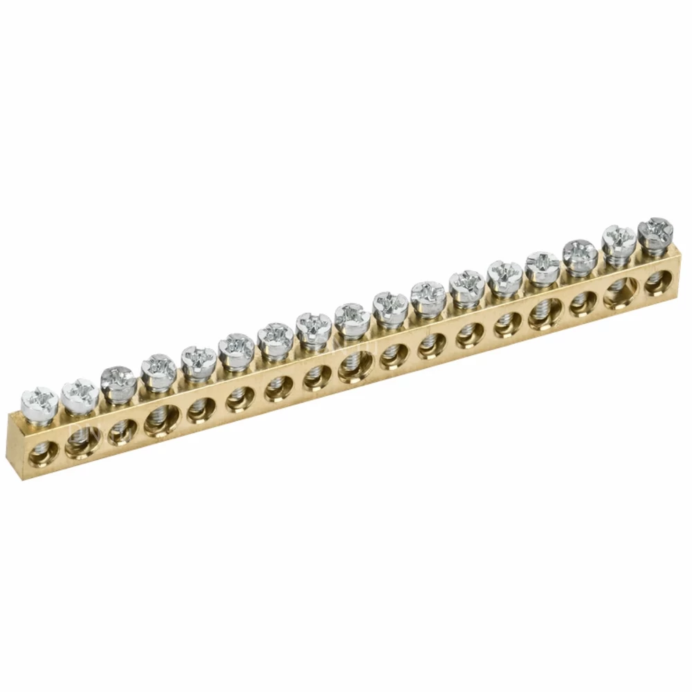 Шина нулевая IEK TEKFOR 6х9мм 17 отверстий, назначение - L-фаза, материал - латунь, TF-KP00D-SN-17