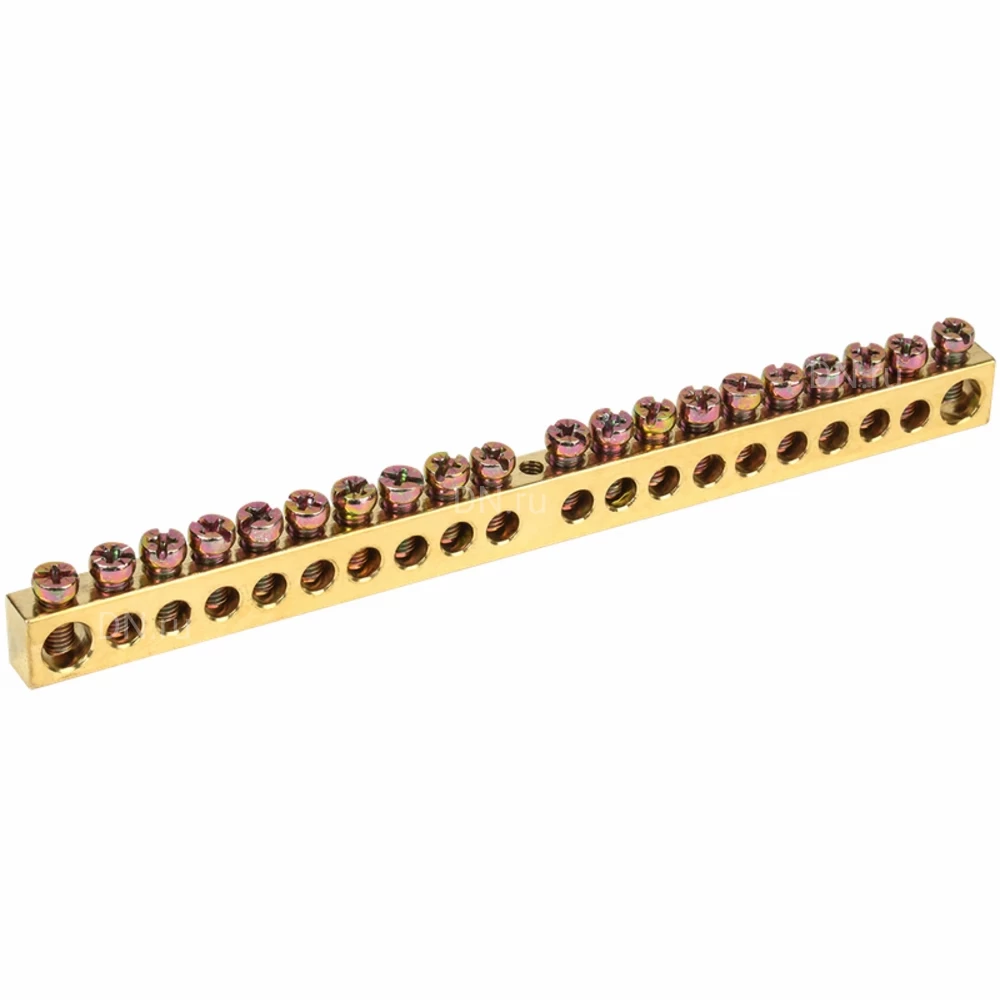 Шина IEK PEN земля-ноль 8х12мм 20/1 крепление по центру, количество соединений - 20, материал - латунь, YNN20-20-100