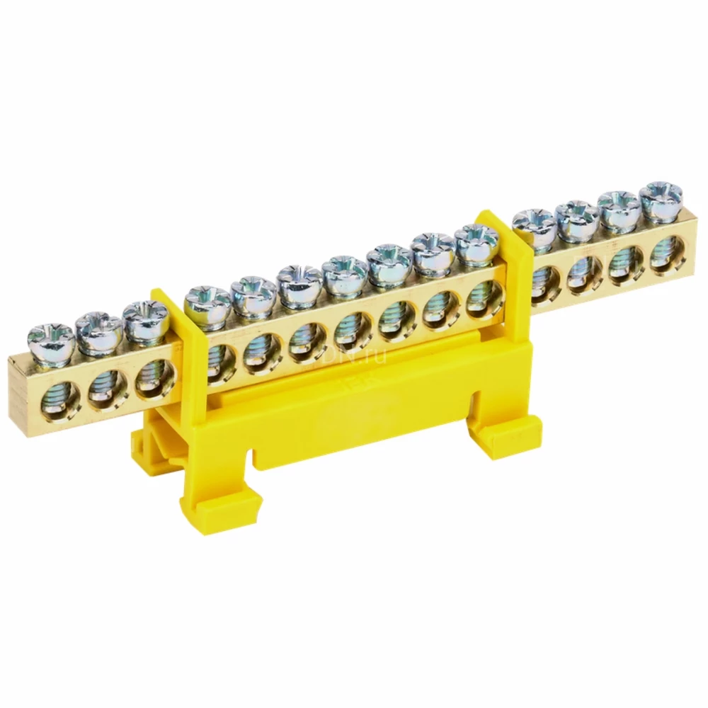 Шина IEK PE земля ШНИ-6х9-14-С-Ж исполнение изолятора - DIN-изолятор типа Стойка, количество соединений - 14, материал - латунь, цвет - желтый, YNN10-69-14P-K05