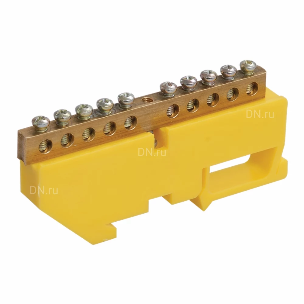 Шина IEK PE земля ШНИ-6х9-16-Д-Ж исполнение изолятора - с DIN-изолятором, количество соединений - 16, материал - латунь, цвет - желтый, YNN10-69-16D-K05