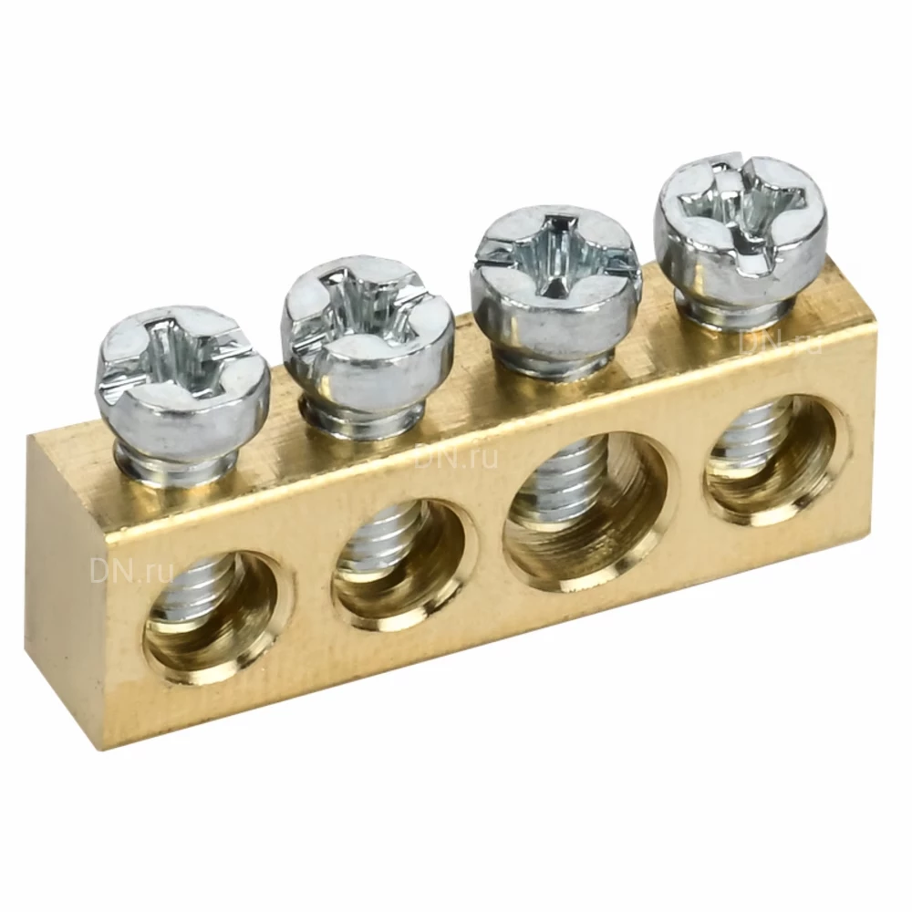 Шина нулевая IEK TEKFOR 6х9мм 4 отверстия, назначение - L-фаза, материал - латунь, TF-KP00D-SN-04