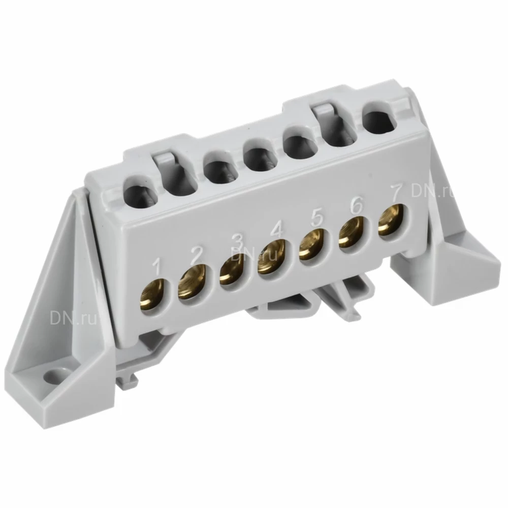 Шина IEK TEKFOR L фаза 6х9-7-Ср, исполнение - в комбинированном DIN-изоляторе Стойка, количество соединений - 7, материал - латунь, цвет - серый, TF-NN10-07-DP-K03
