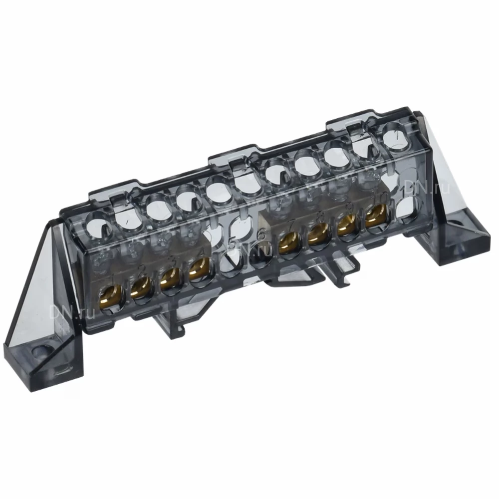 Шина IEK TEKFOR N ноль 6х9-4 и 4-Ч, исполнение - в комбинированном DIN-изоляторе Стойка, количество соединений - 8, материал - латунь, цвет - черный, TF-NN10-44-DP-K02