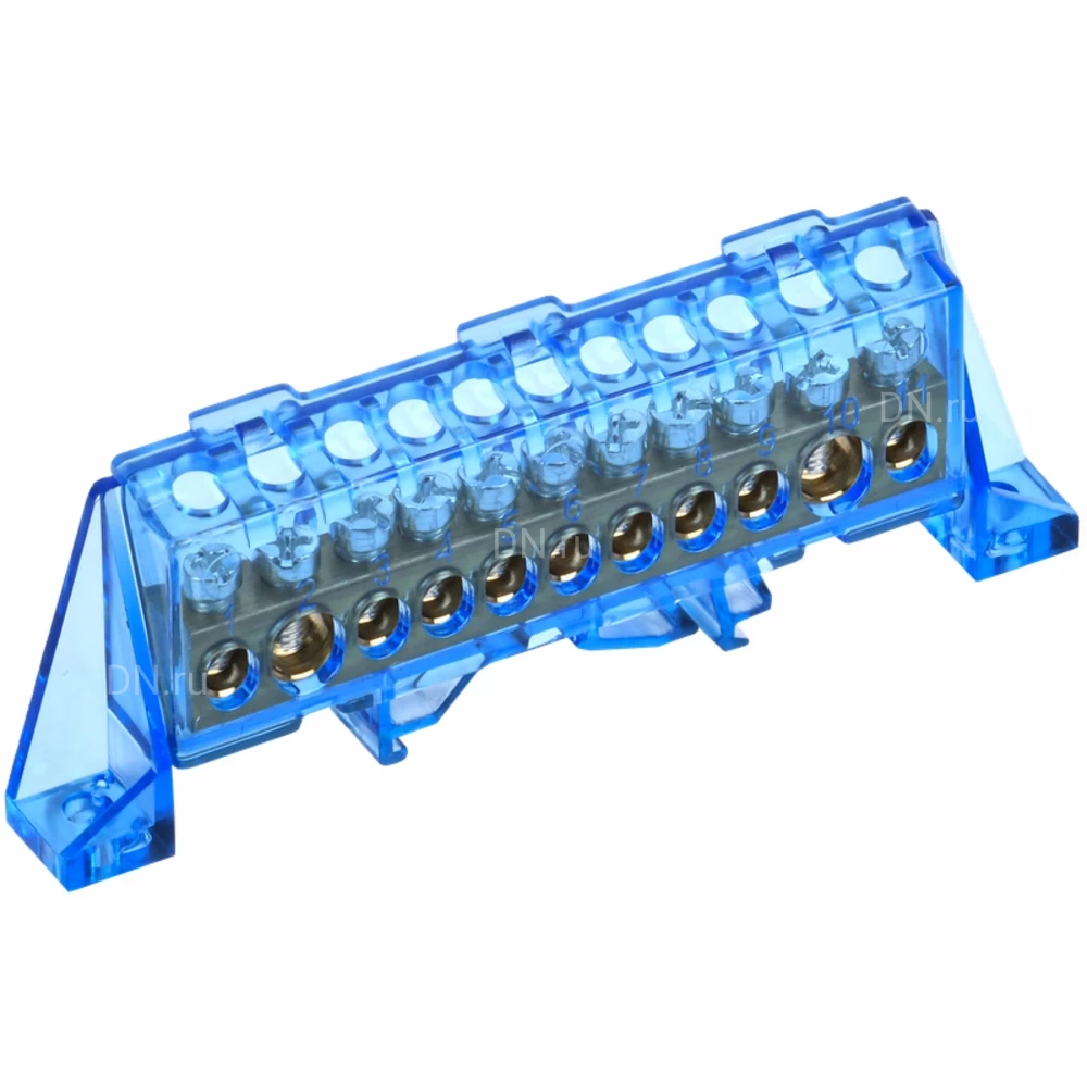 Шина IEK TEKFOR N ноль 8х12-11-С, исполнение - в комбинированном DIN-изоляторе Стойка, количество соединений - 11, материал - латунь, цвет - синий, TF-NN20-11-DP-K07