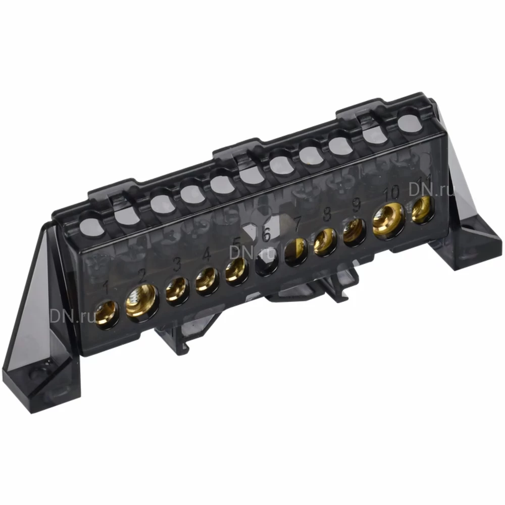 Шина IEK TEKFOR N ноль 8х12-4 и 5-Ч, исполнение - в комбинированном DIN-изоляторе Стойка, количество соединений - 9, материал - латунь, цвет - черный, TF-NN20-45-DP-K02