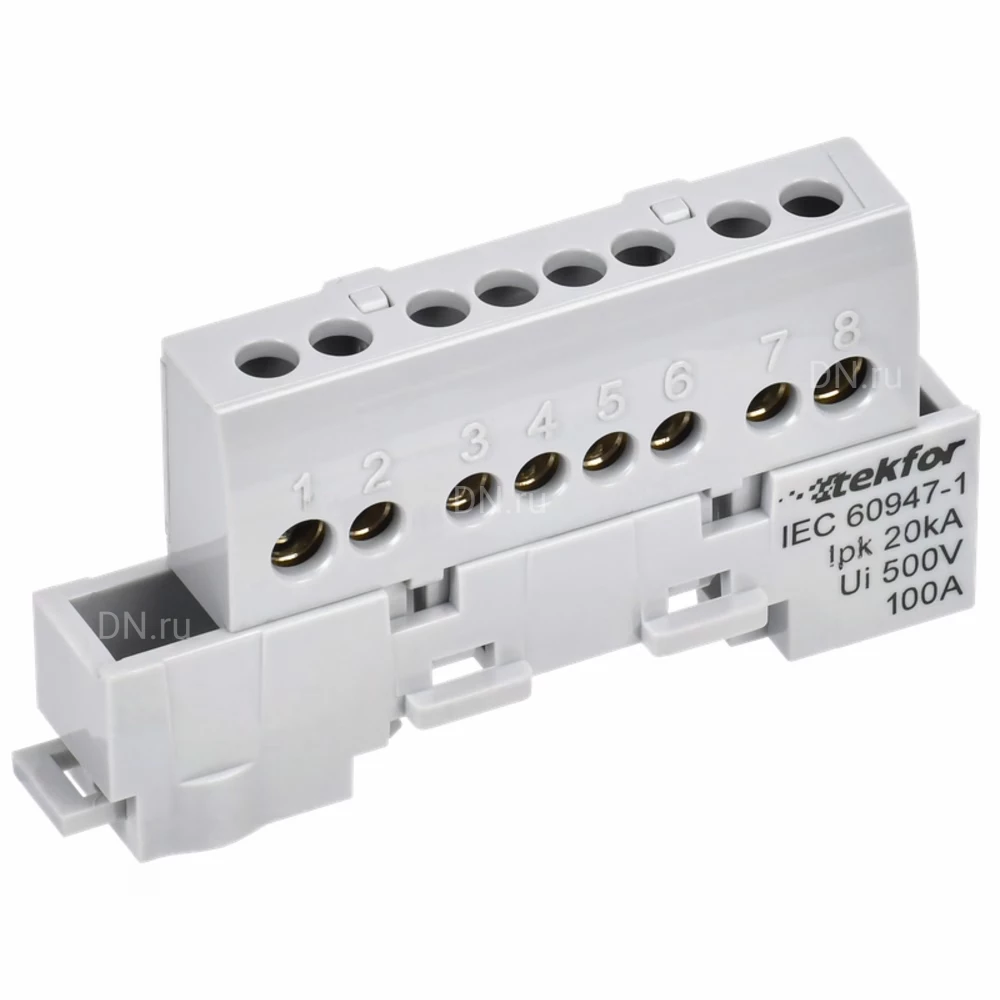 Шина IEK TEKFOR L фаза 6х9-8-Ср, исполнение - изолированная на универсальном держателе, количество соединений - 8, материал - латунь, цвет - серый, TF-NN10-08-KL-K03